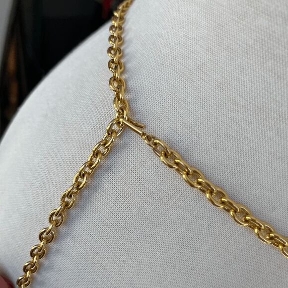 VTG 70s Anne Klein Gold Chain Belt AK Logo Statement Waist Jewelry S-M - Picture 2 of 8